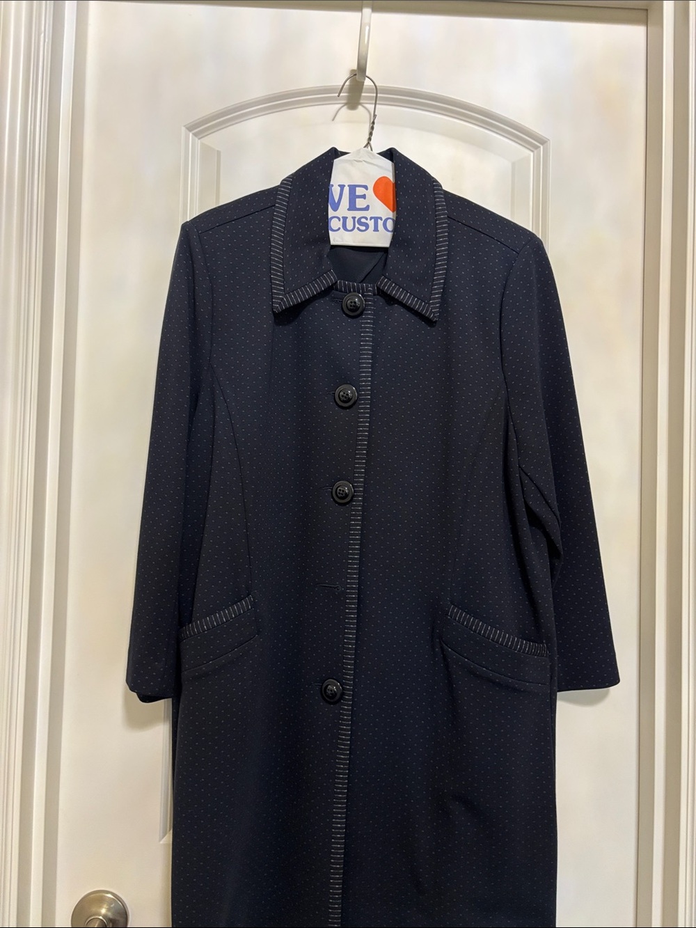 CAbi carriage jacket. Navy Long Button Trench Coat